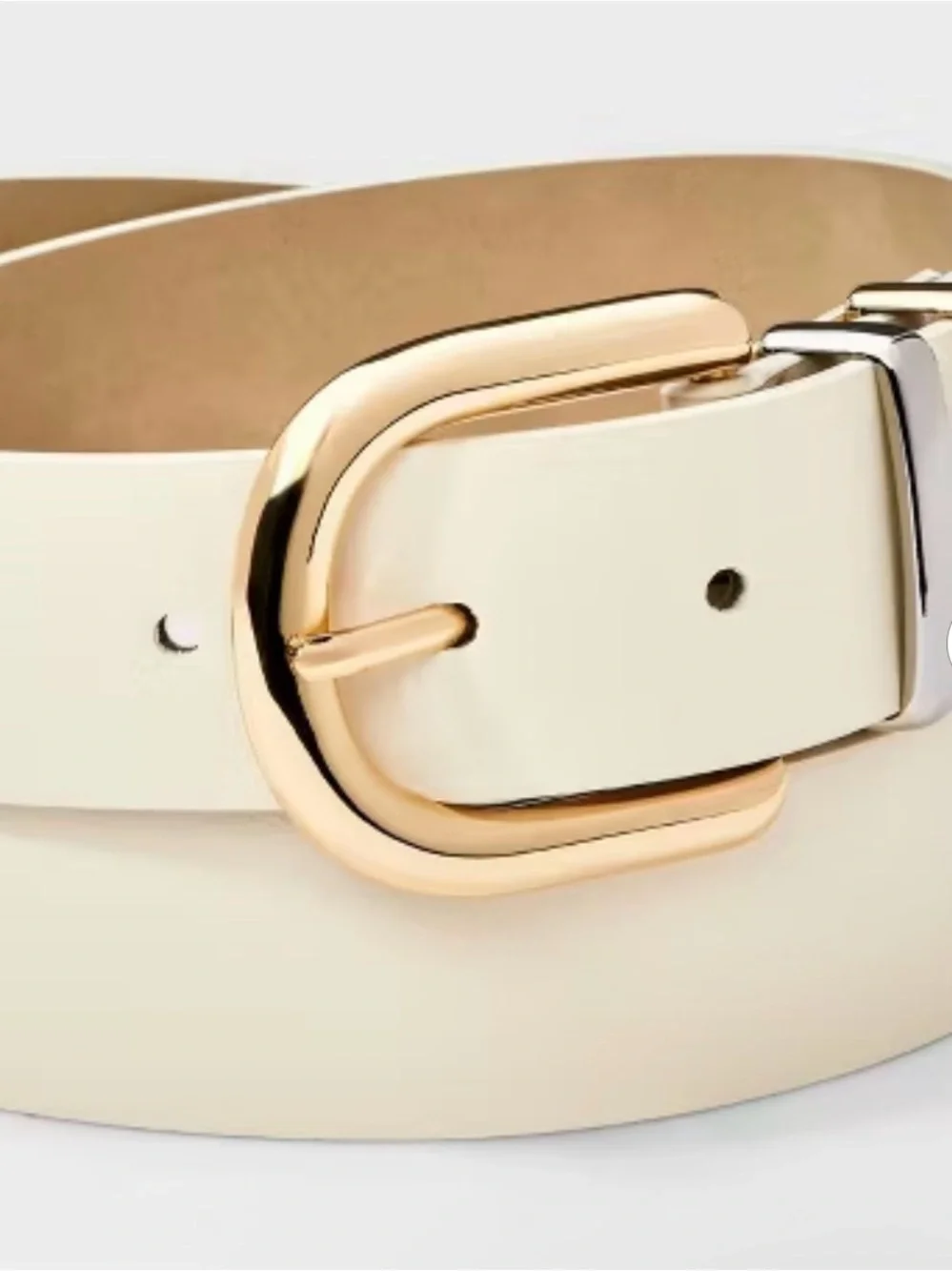 White Faux Leather Belt with Gold/silver Buckle - Women